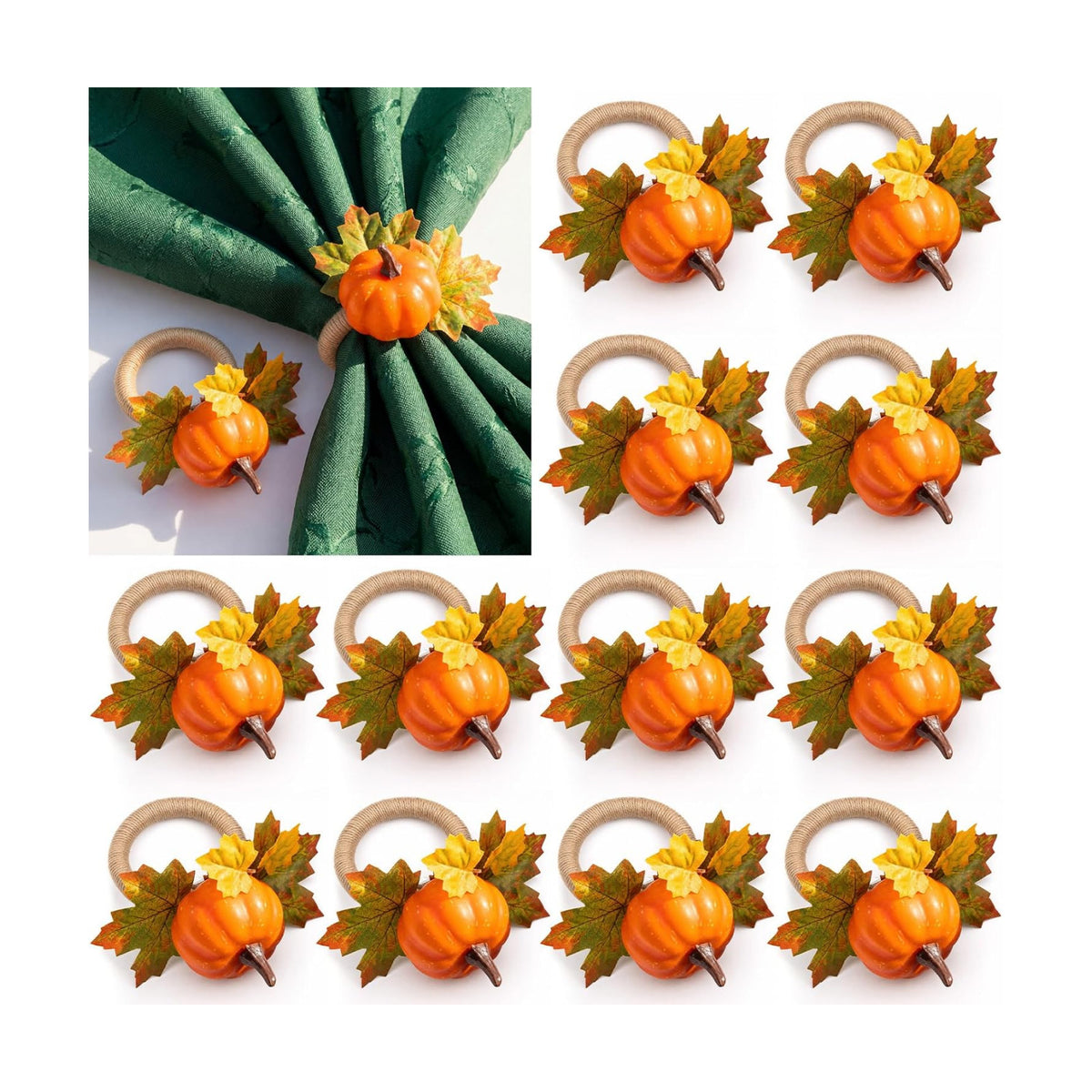 Yungyan 12Set Fall Pumpkin Maple Napkin Ring,Thanksgiving Napkin Rings