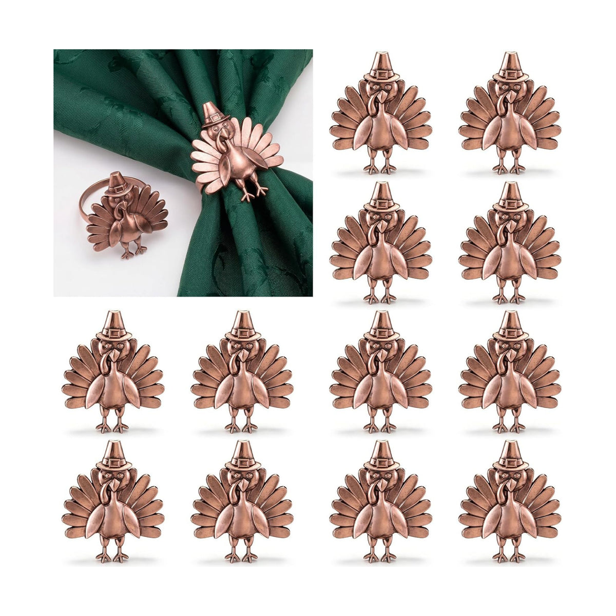 Yungyan 12Set Thanksgiving Turkey Napkin Rings,Classic Metal Napkin Holder