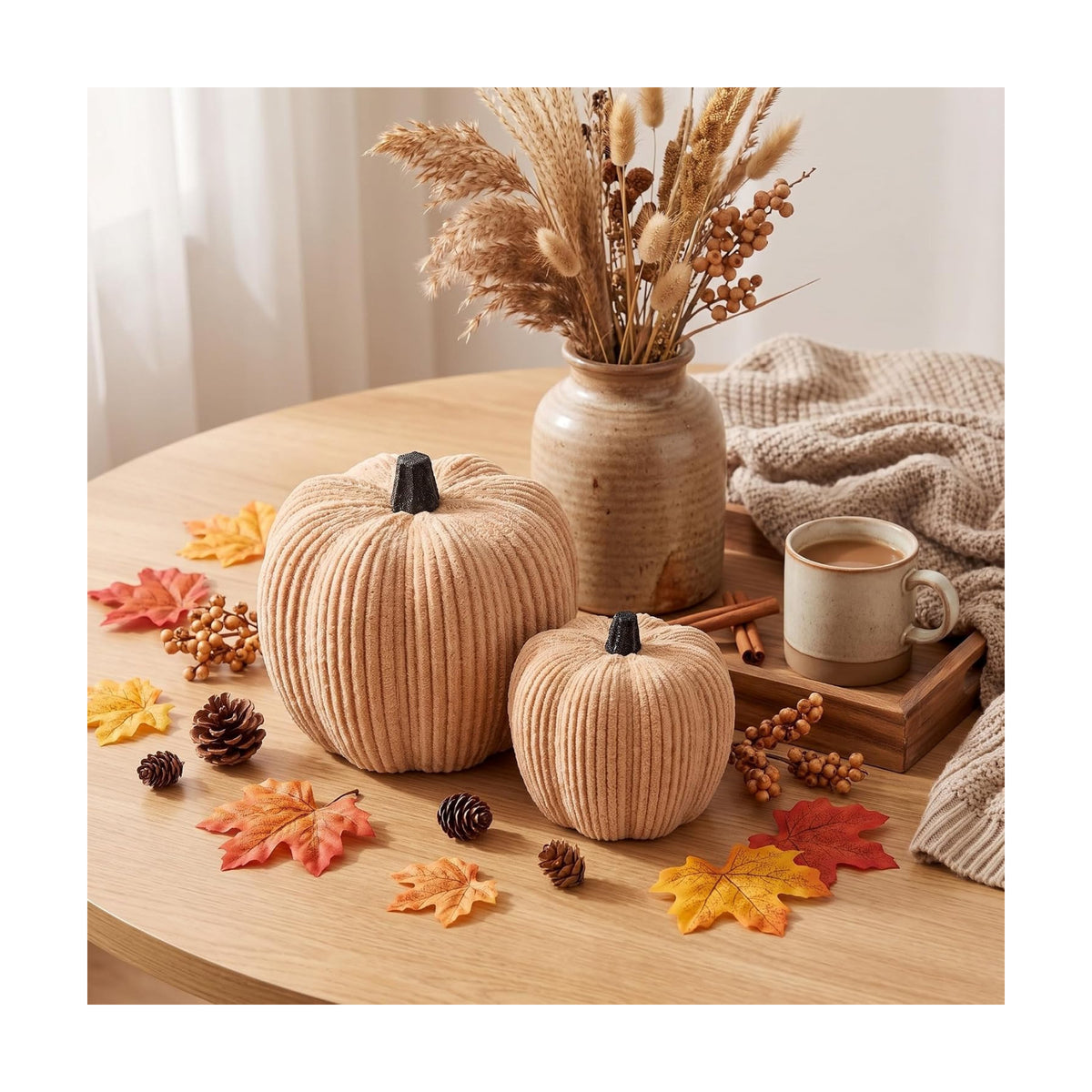 RattanView 2 Pack Pumpkin Fall Decor, Faux Pumpkin for Farmhouse Home Decor