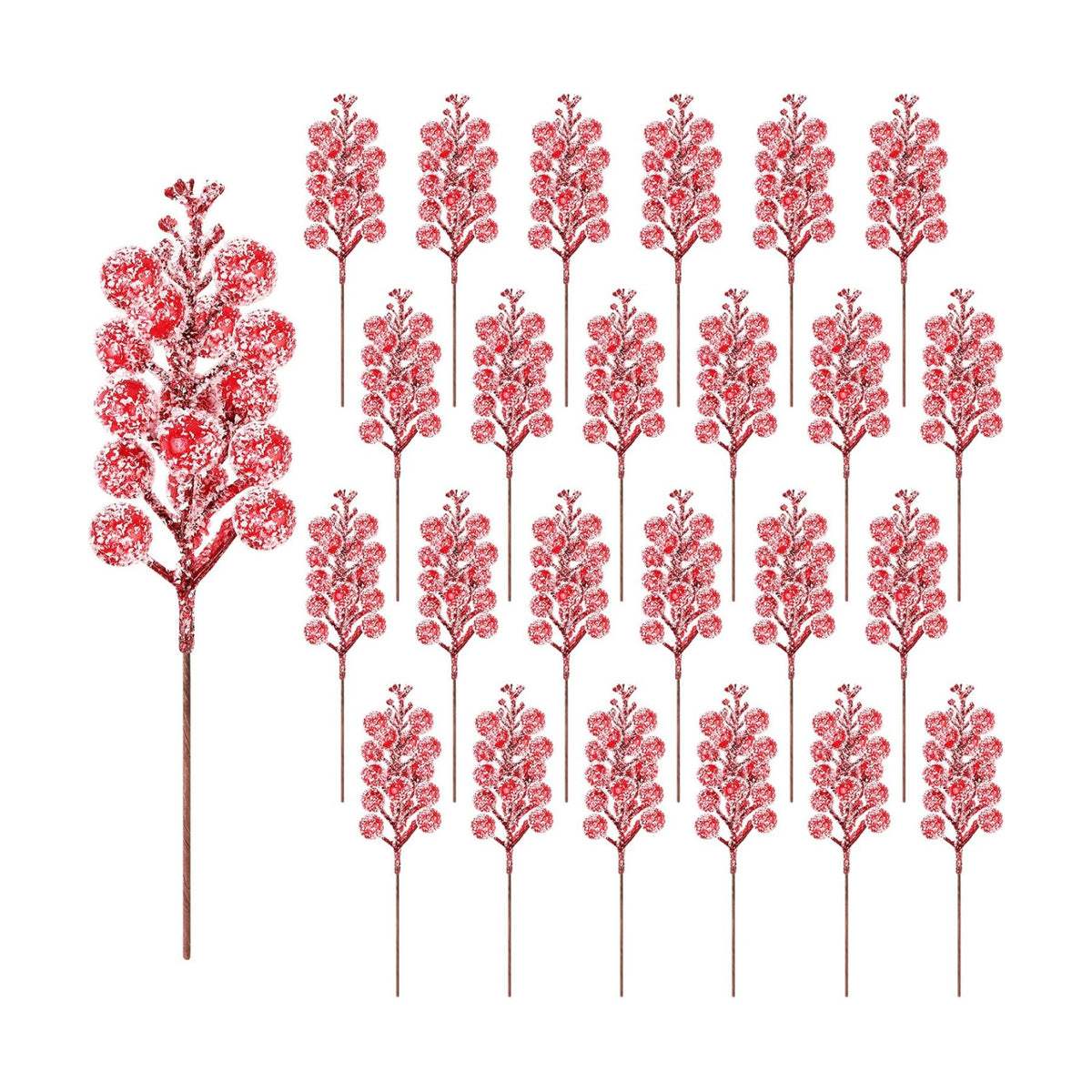24 Pack Red Berry Stems,Artificial Burgundy Glitter Red Berries,7.5 Inch Christmas Berries Picks for DIY Crafts Christmas Tree Christmas Wreath Home Wedding Home Party Decoration (Snow Red)