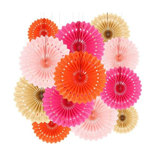 BestoFun 12PCS Paper Fans Orange Light Pink Party Decorations Tissue Paper Flowers Decorations for Girl Groovy Birthday Baby Shower Wedding Bachelorette Room Wall Hanging Décor