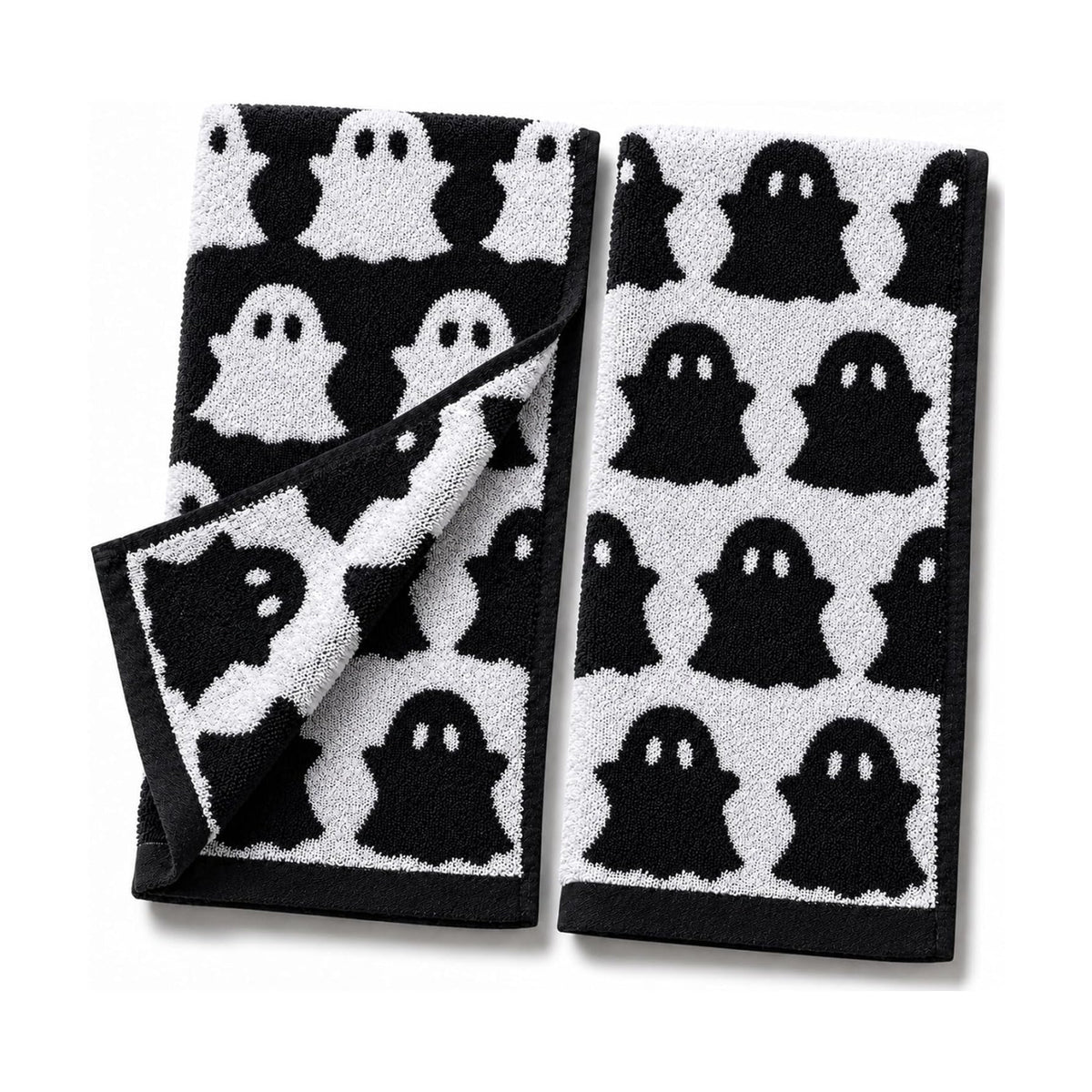 2Pcs Halloween Ghost Hand Towels, Black White Decor for Home/Kitchen/Bath