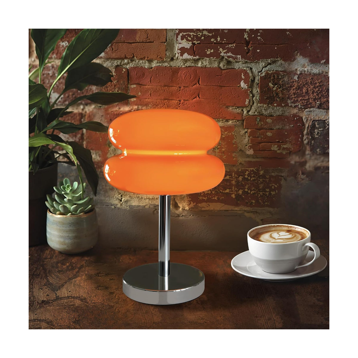 Cordless Orange Mushroom Lamp, Mid Century Modern Glass Lamp 6000mAh Rechargeable Small Table Lamps, Cute Cool Desk