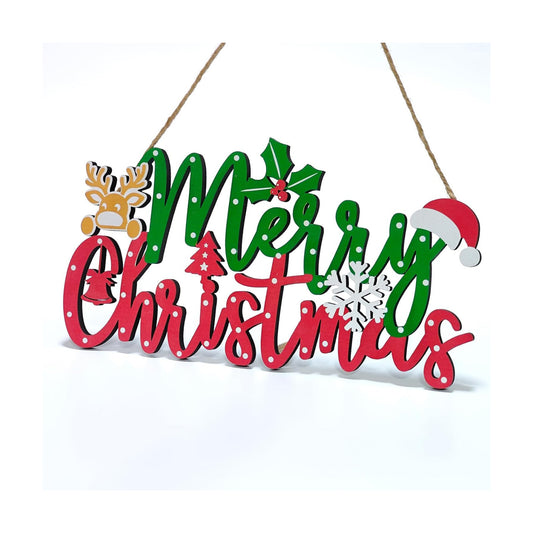 Merry Christmas Sign for Front Door Decor - 2 in 1Wooden 11.8 Inch × 6.7inch Christmas Wreath Wall Hanging or Tabletop Centerpiece for Door, Table, Fireplace