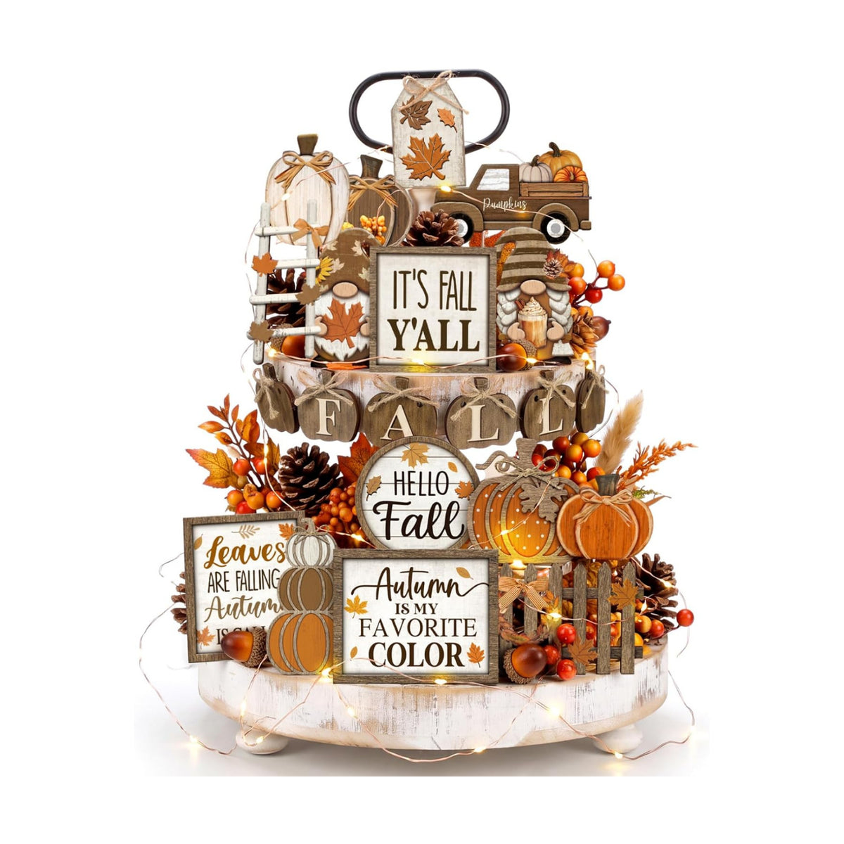 Shellwei 20 Pcs Fall Tiered Tray Decor Set, Thanksgiving Wooden Table Sign