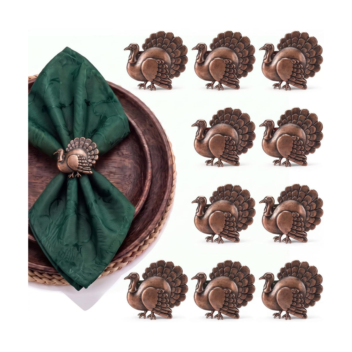 Yungyan 12 Set Thanksgiving Napkin Rings, Turkey Metal Napkin Rings
