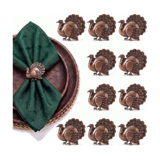 Yungyan 12 Set Thanksgiving Napkin Rings, Turkey Metal Napkin Rings