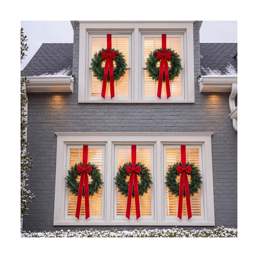 Roowest 6 Pack 12'' Christmas Window Wreaths Decorations & Red Velvet Bow