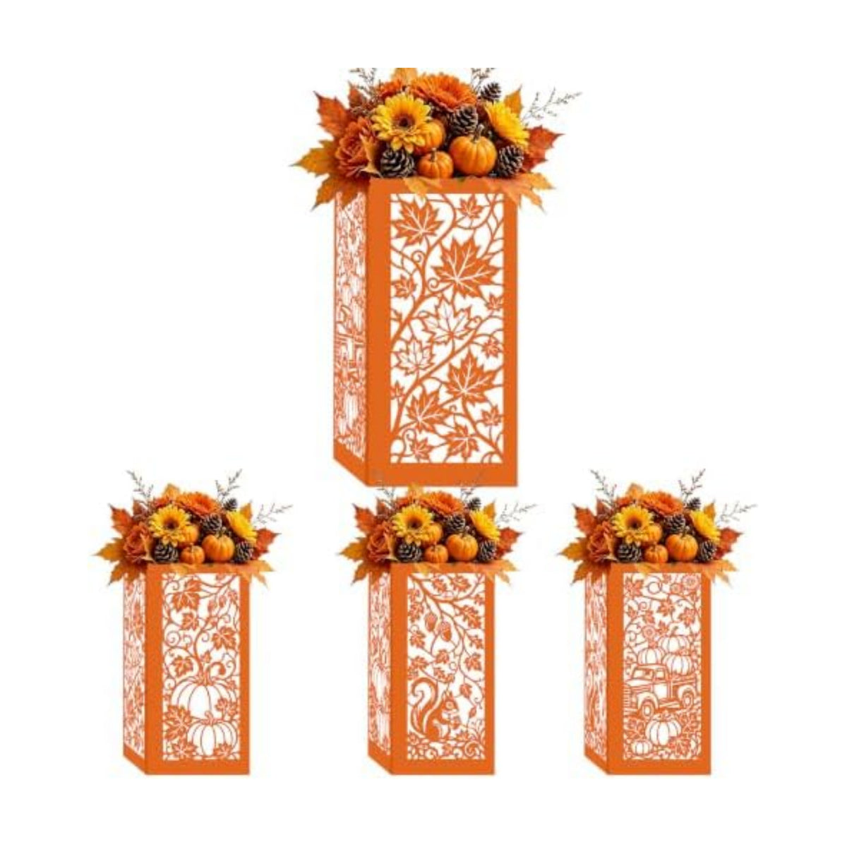 Urlax 4PCS Fall Decorations for Home Thanksgiving Table Centerpiece Box for Floral Arrangements Autumn Harvest Table Decor with Maple Leaves Pumpkin Squirrel Truck Design