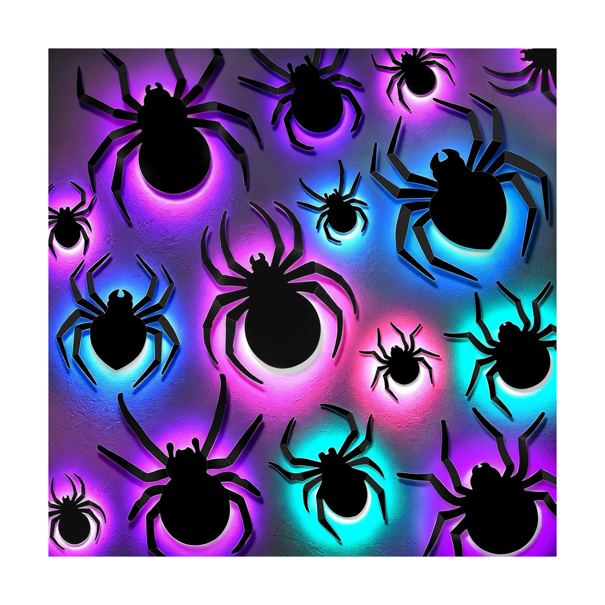 DIYASY 36 Pcs Halloween Lighted Spider Wall Decor, 3D Light up Spider