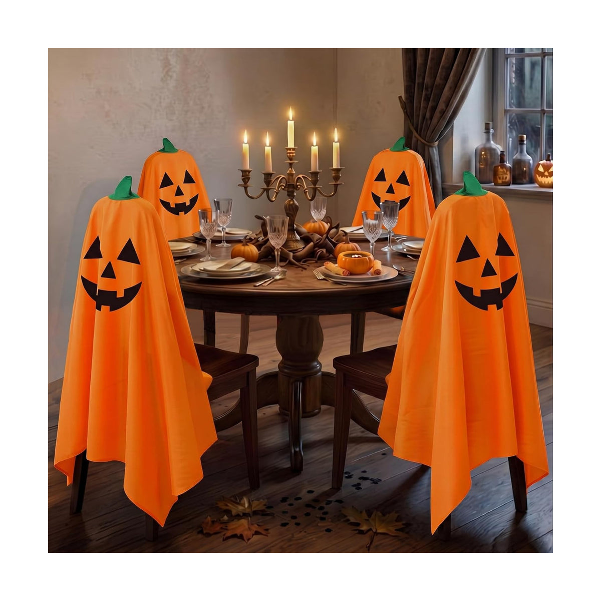 Fanfanwin 4 Pack Halloween Chair Covers Spooky Pumpkin Chair Back Covers