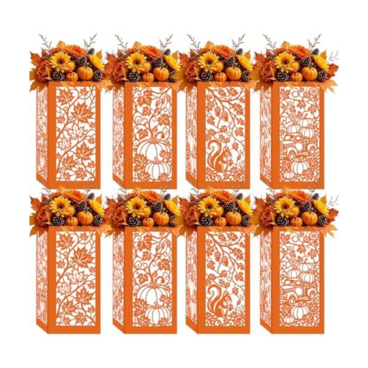 Urlax 8PCS Fall Decorations for Home Thanksgiving Table Centerpiece Box for Floral Arrangements Autumn Harvest Table Decor with Maple Leaves Pumpkin Squirrel Truck Design