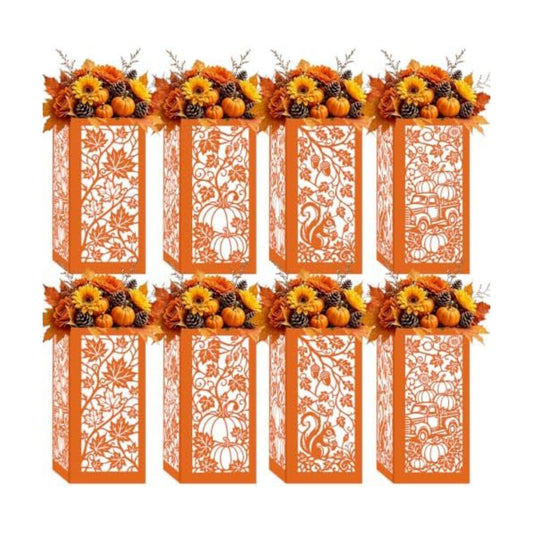 Urlax 8PCS Fall Decorations for Home Thanksgiving Table Centerpiece Box for Floral Arrangements Autumn Harvest Table Decor with Maple Leaves Pumpkin Squirrel Truck Design