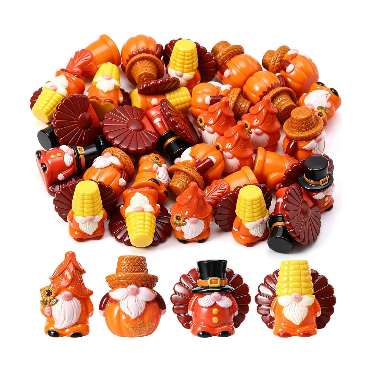 40 Pcs Fall Mini Gnome Figurines, Thanksgiving Tiny Resin Gnomes