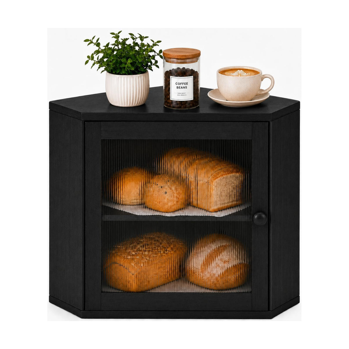 BAMBANG Corner Bread Box for Kitchen Countertop, Large Capacity Bamboo Wood Bread Storage Container, 2 Tier Farmhouse