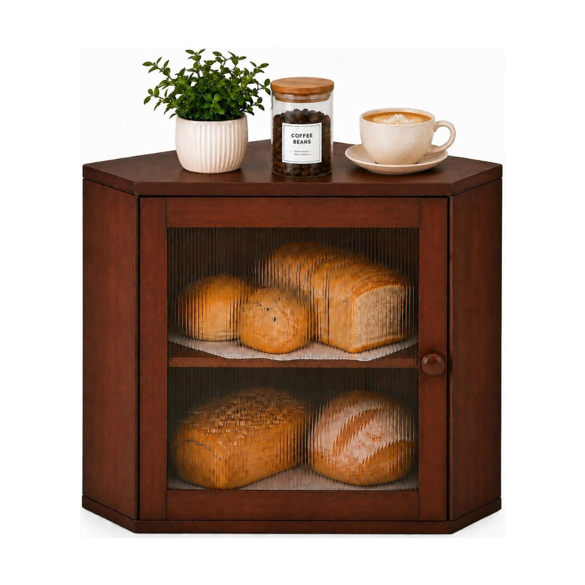 BAMBANG Corner Bread Box for Kitchen Countertop, Large Capacity Bamboo Wood Bread Storage Container, 2 Tier Farmhouse
