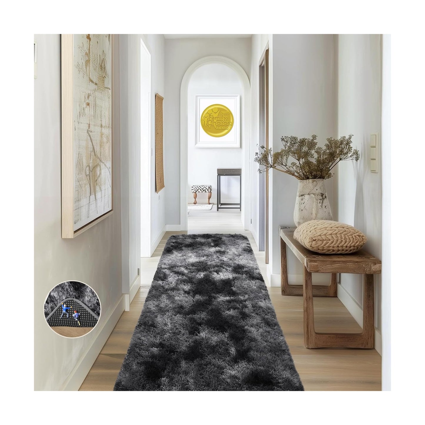 Ophanie Tie-Dyed Black & Grey Area Rugs 2x6 for Bedroom Living Room, Fluffy Shag Fuzzy Carpet, Plush Shaggy Rug, Indoor