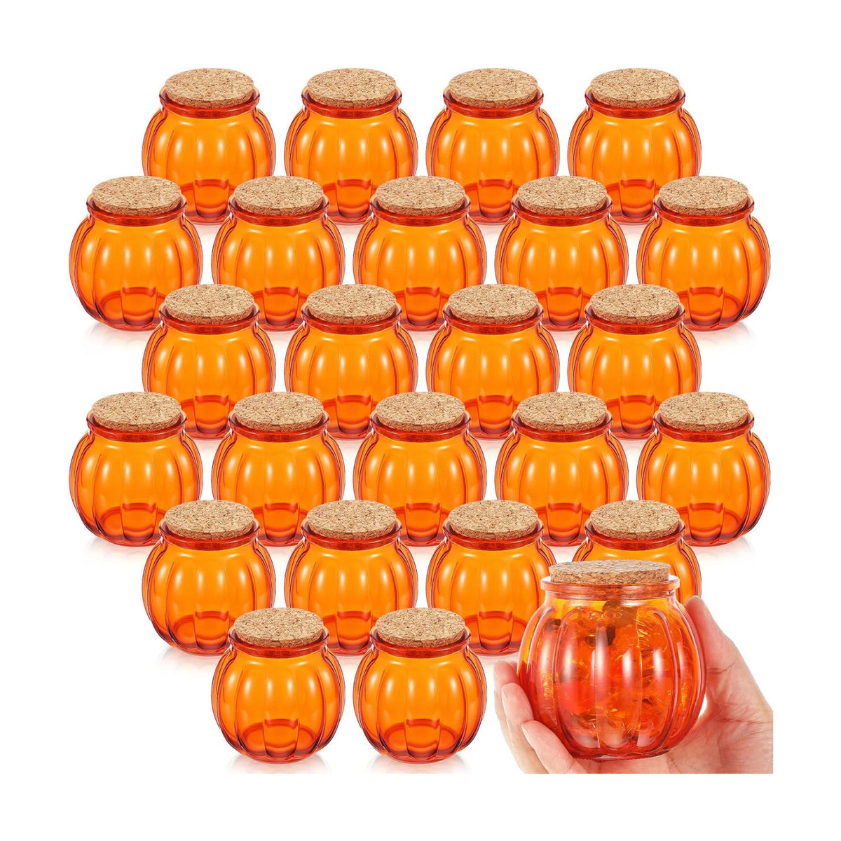 Vesici 24 Pcs Glass Pumpkin Candy Jars with Lid, Halloween Autumn, Orange