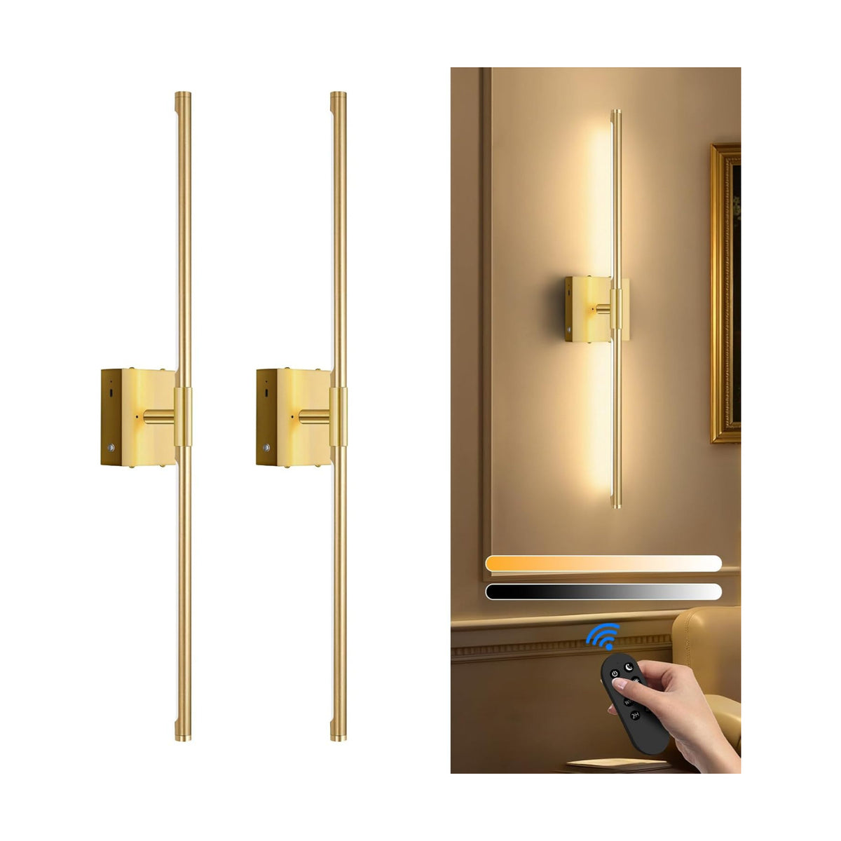 SAIMAND Battery Operated Wall Sconces Set of 2, Wireless Lights with Remote | USB Rechargeable Picture Lamp, 360°