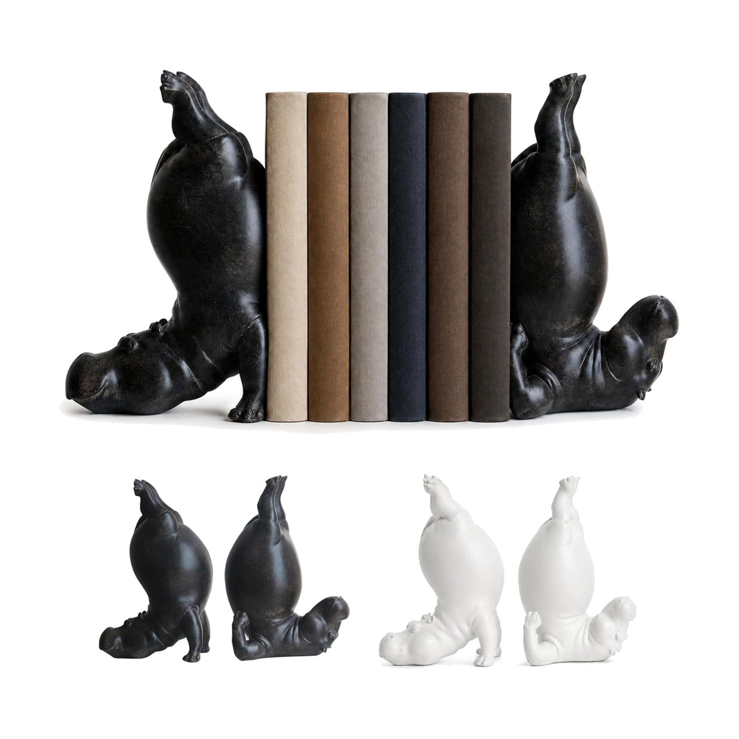 Heavy Resin Acrobatic Hippo Bookends Ends Book Ornament Creative Hippo Notebook Holder / Black