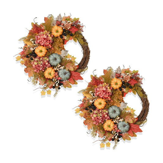 Fall Wreaths for Front Door, Artificial Pumpkin Hydrangea Autumn Wreath