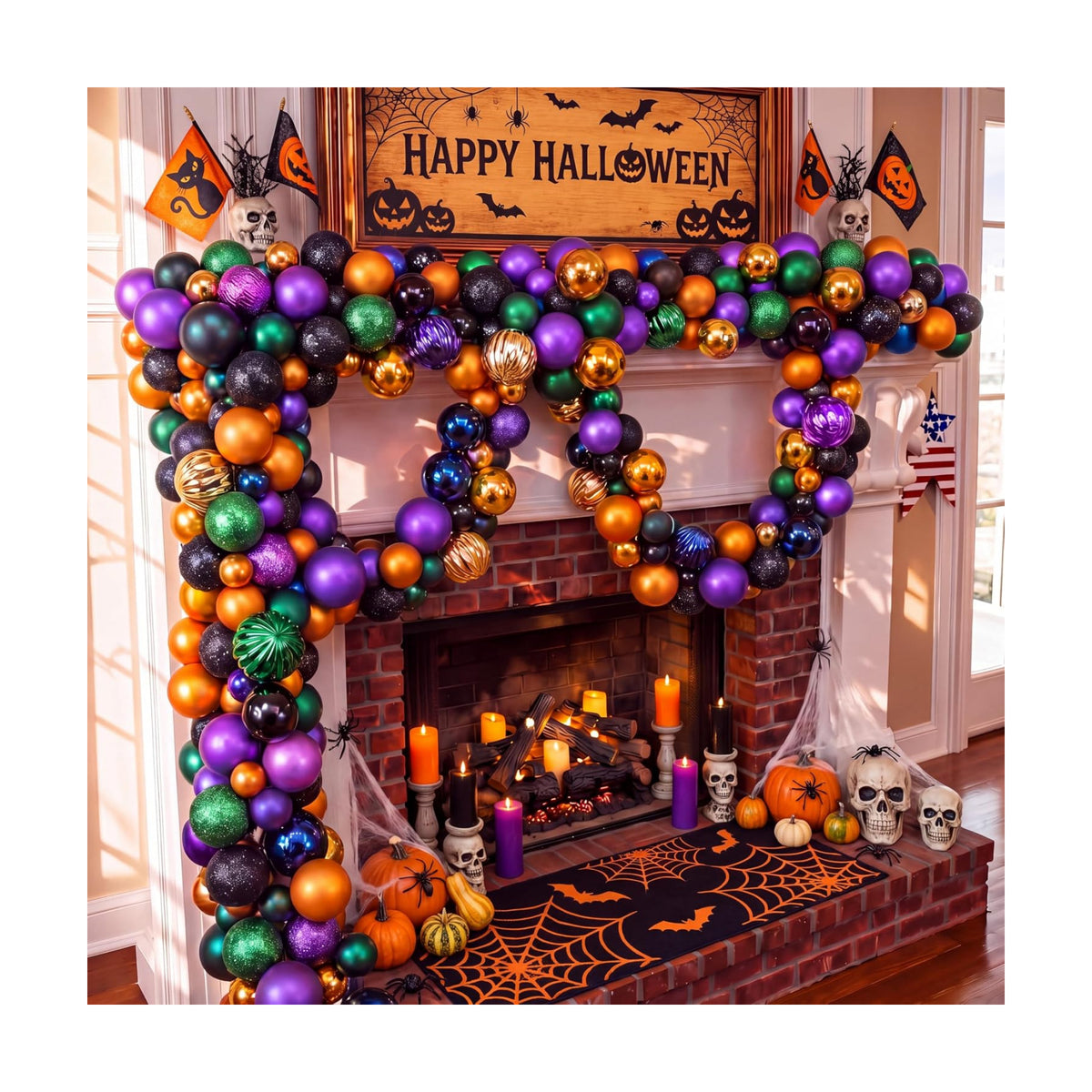 Suncalla 6ft Halloween Bead Garland Black Orange Purple Green Ball Ornament