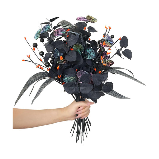 24 Pcs Black Artificial Halloween Floral Picks Gothic Bouquet Decor