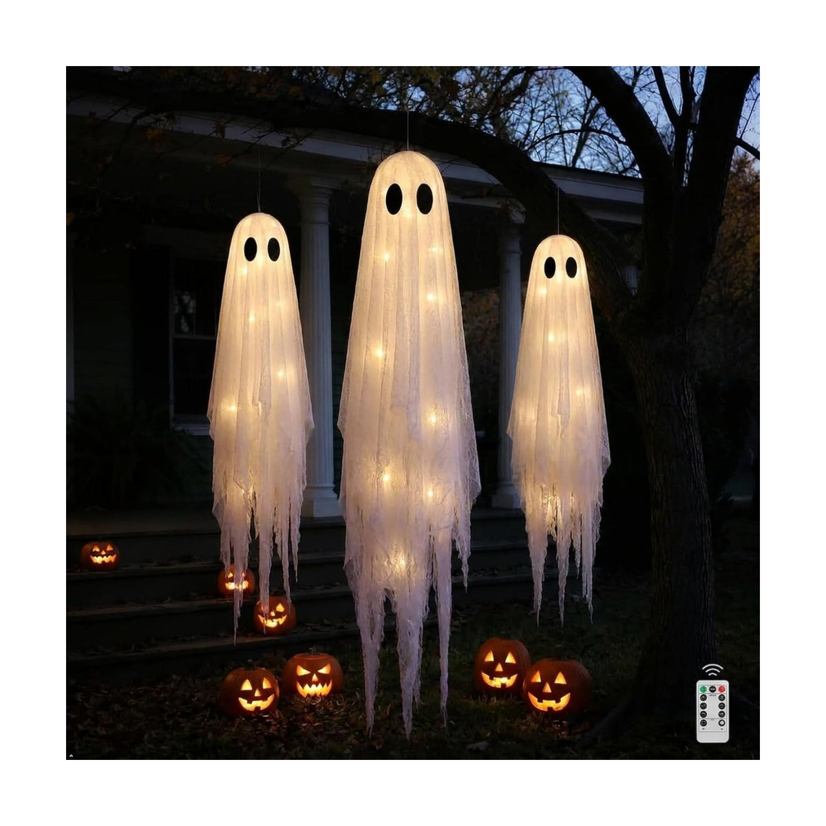 3 Packs Halloween Decorations Outdoor - Hanging Ghost Decor for Porch Yard