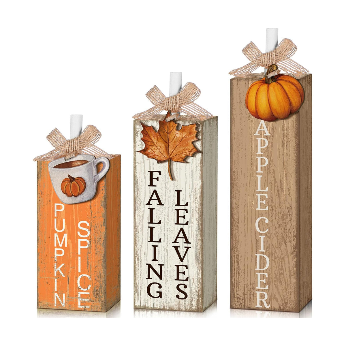 GlikCeil 3 Pcs Fall Table Decor, Wooden Maple Leaf Pumpkin Decoration