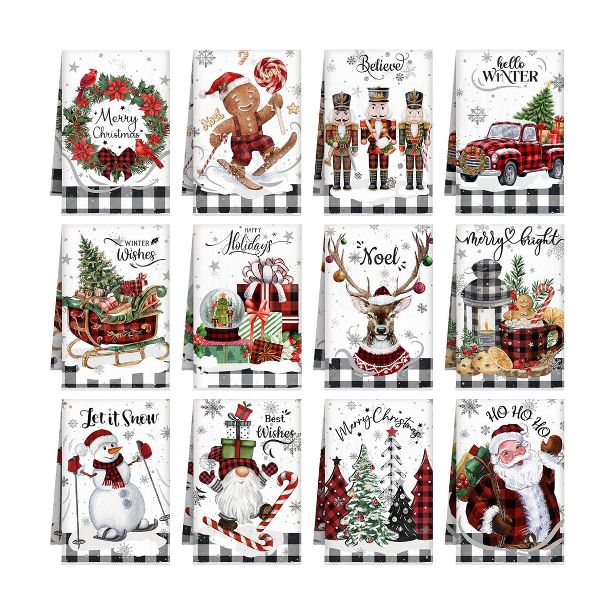 VitalCozy 12 Pcs Christmas Kitchen Towels, 14.2 x 21.3 in Dishcloth Decor