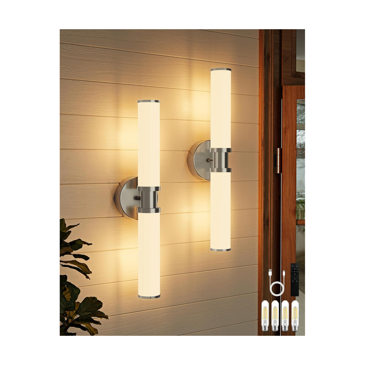 Rayogale Nickel Wireless Battery Operated Wall Sconces with Remote | White Glass Rechargeable Wall Lights Set of 2 with
