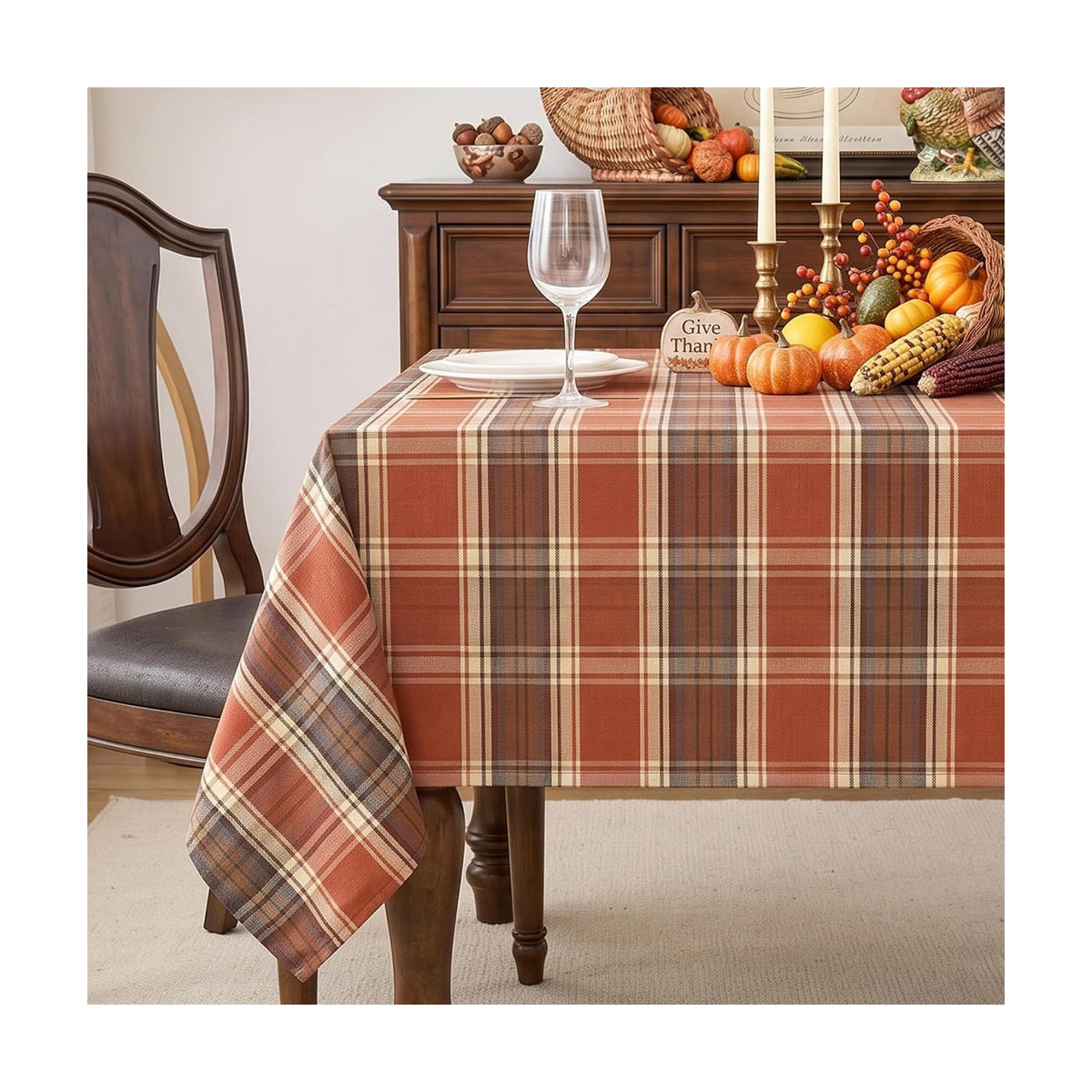 Fall & Thanksgiving Tablecloth Rectangle, Tartan Plaid, 52x70 Inch