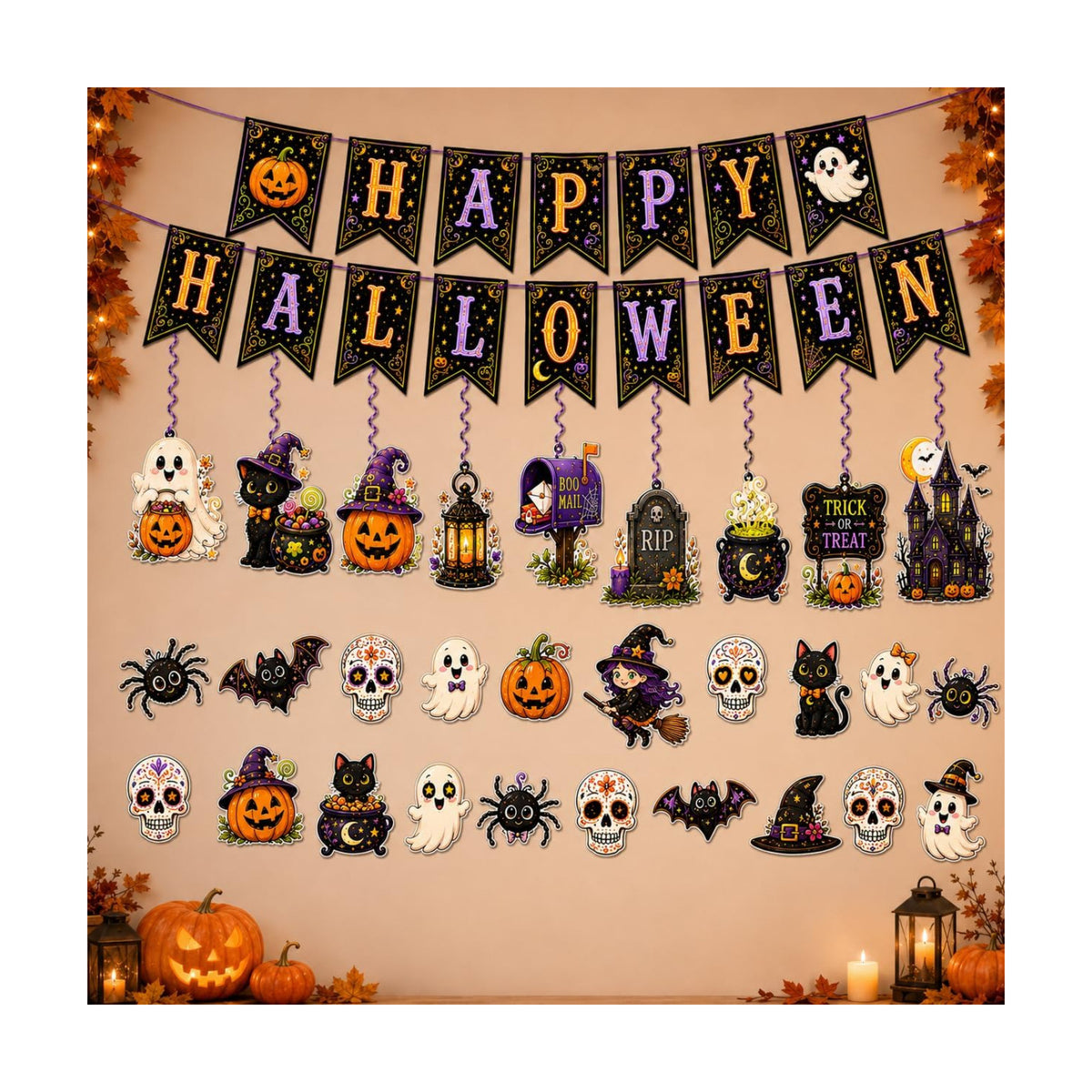 Halloween Party Happy Banner Sets for Home Office Classroom Room