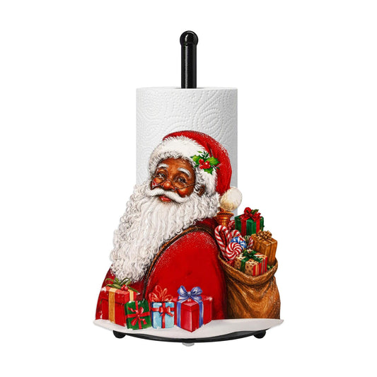 Black Santa Claus Paper Towel Holder, Farmhouse Christmas Kitchen Countertop Decor, Xmas Gift Paper Towel Holder for Table, Christmas Housewarming Birthday Gift for Women Mom