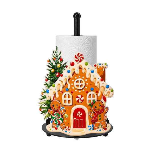 Christmas Gingerbread House Paper Towel Holder, Farmhouse Xmas Kitchen Countertop Decor, Gingerbread Man Christmas Paper Towel Roll Stand, Christmas Housewarming Birthday Gift for Women Mom