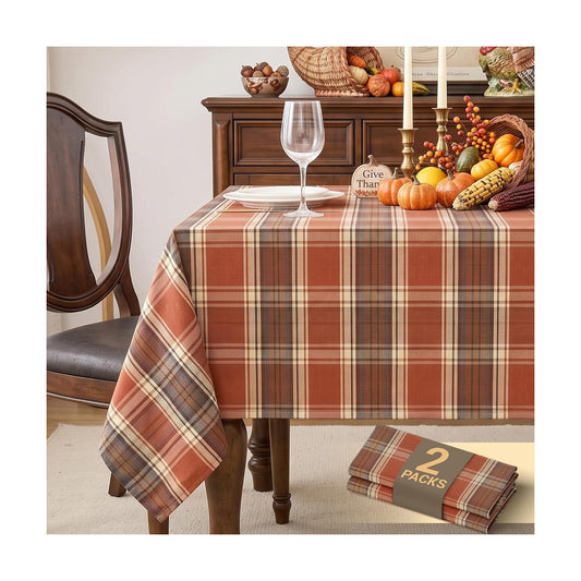 Fall & Thanksgiving Tablecloth Rectangular, Tartan Plaid, 2-Pack