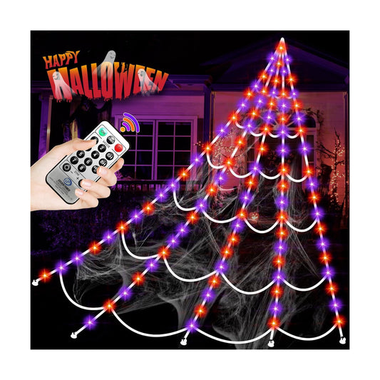 Halloween Decorations Outdoor, 200 LED Halloween Giant Spider Web Lights, 16.4Ft Lighted Spider Web Light up for Yard Haunted House Decor,Purple Orange