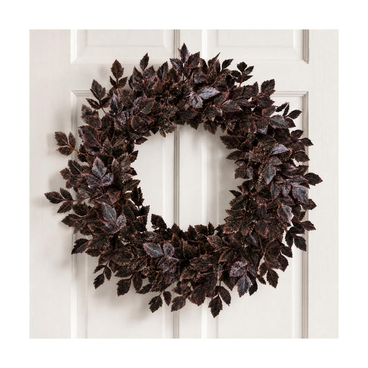 Fall Decor for Front Door-Plum Leaves Wreath, Both Halloween and Fall