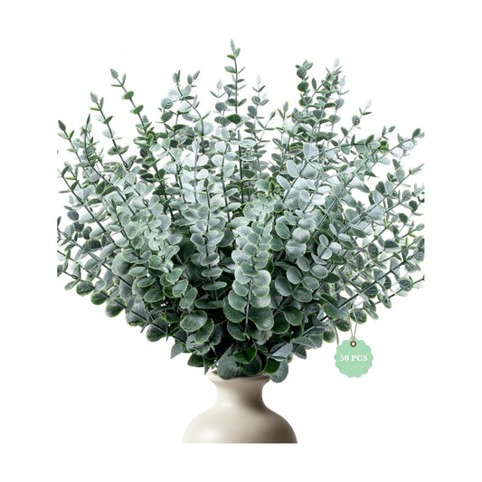 50 Pcs Eucalyptus Stems Artificial Eucalyptus Leaves,Fake Eucalyptus Plants