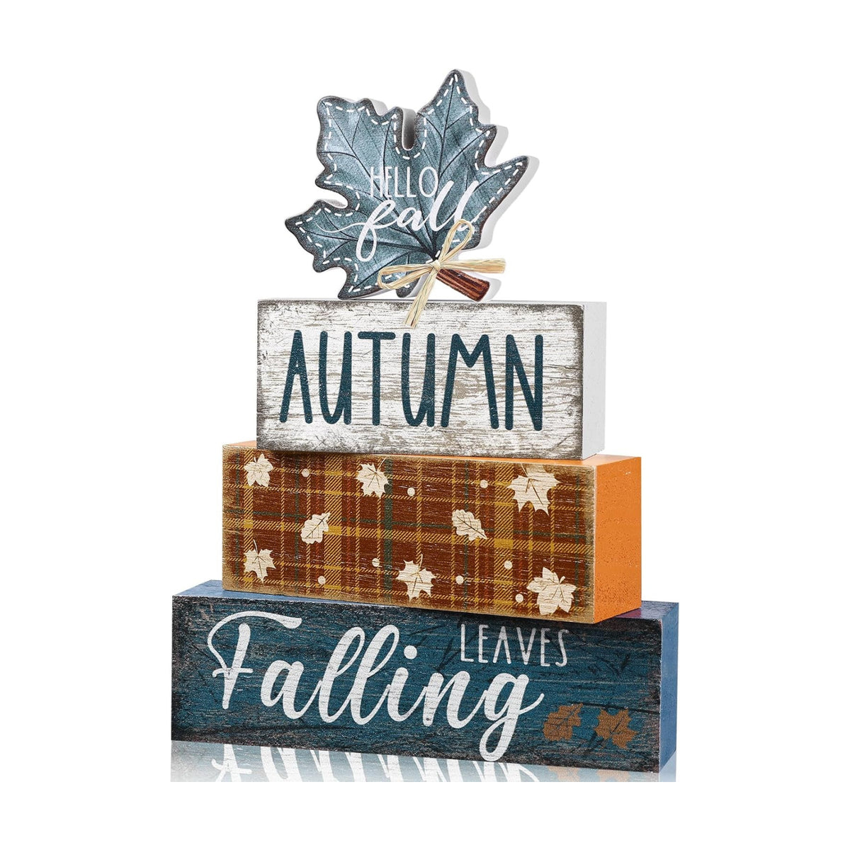 4Pcs Fall Table Decoration Fall Wood Signs Blue Maple Leaves Sign