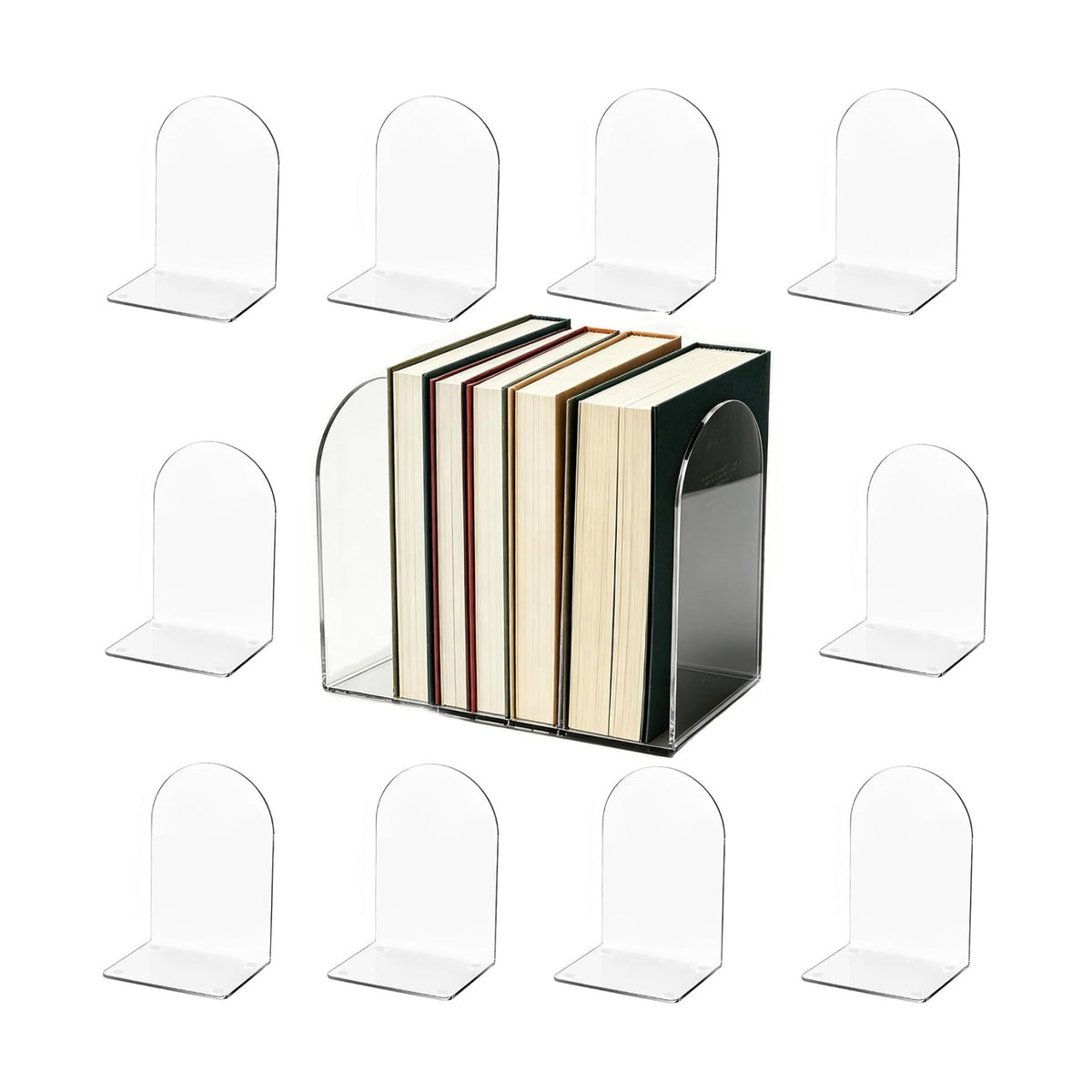 Acrylic Book Ends 12 Pcs, Clear Bookends, Bookend Organizer for Shelves | Transparent Book Stoppers, Decorative Book