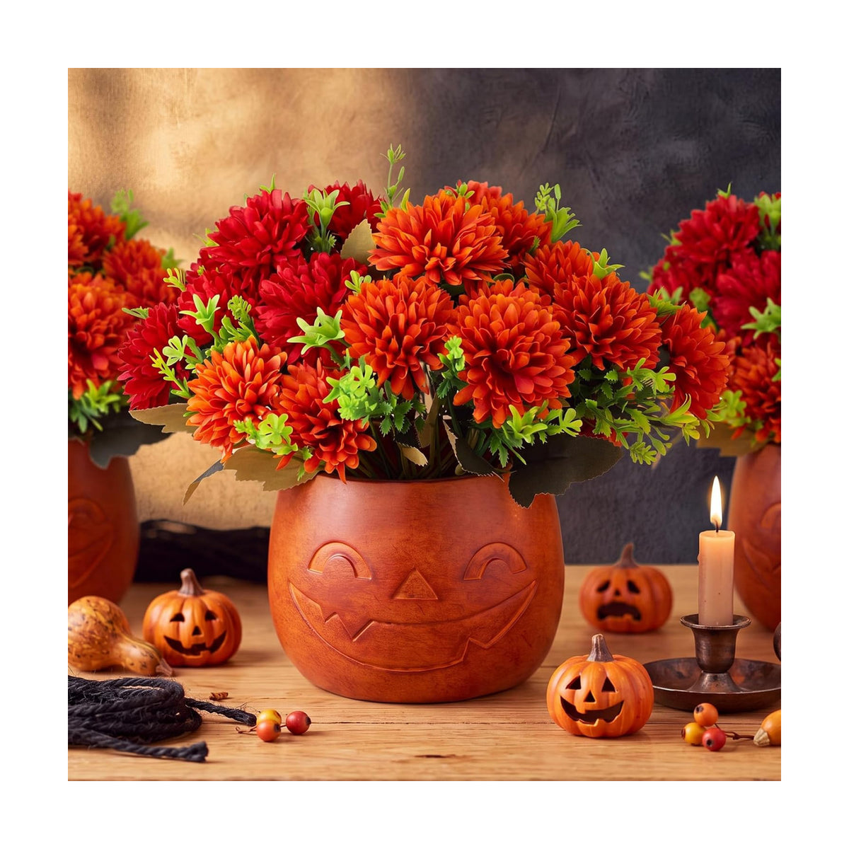 SiliFine Halloween Pumpkin Bucket Artificial Flowers Jack-o-Lantern Vase
