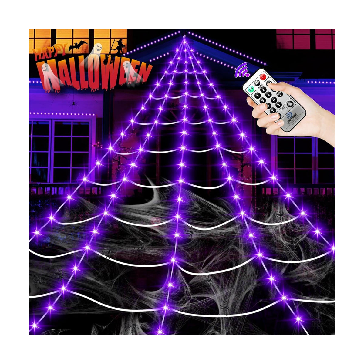 Halloween Decorations Outdoor, 200 LED Halloween Giant Spider Web Lights, 16.4Ft Lighted Spider Web Light up for Yard Haunted House Decor,Purple