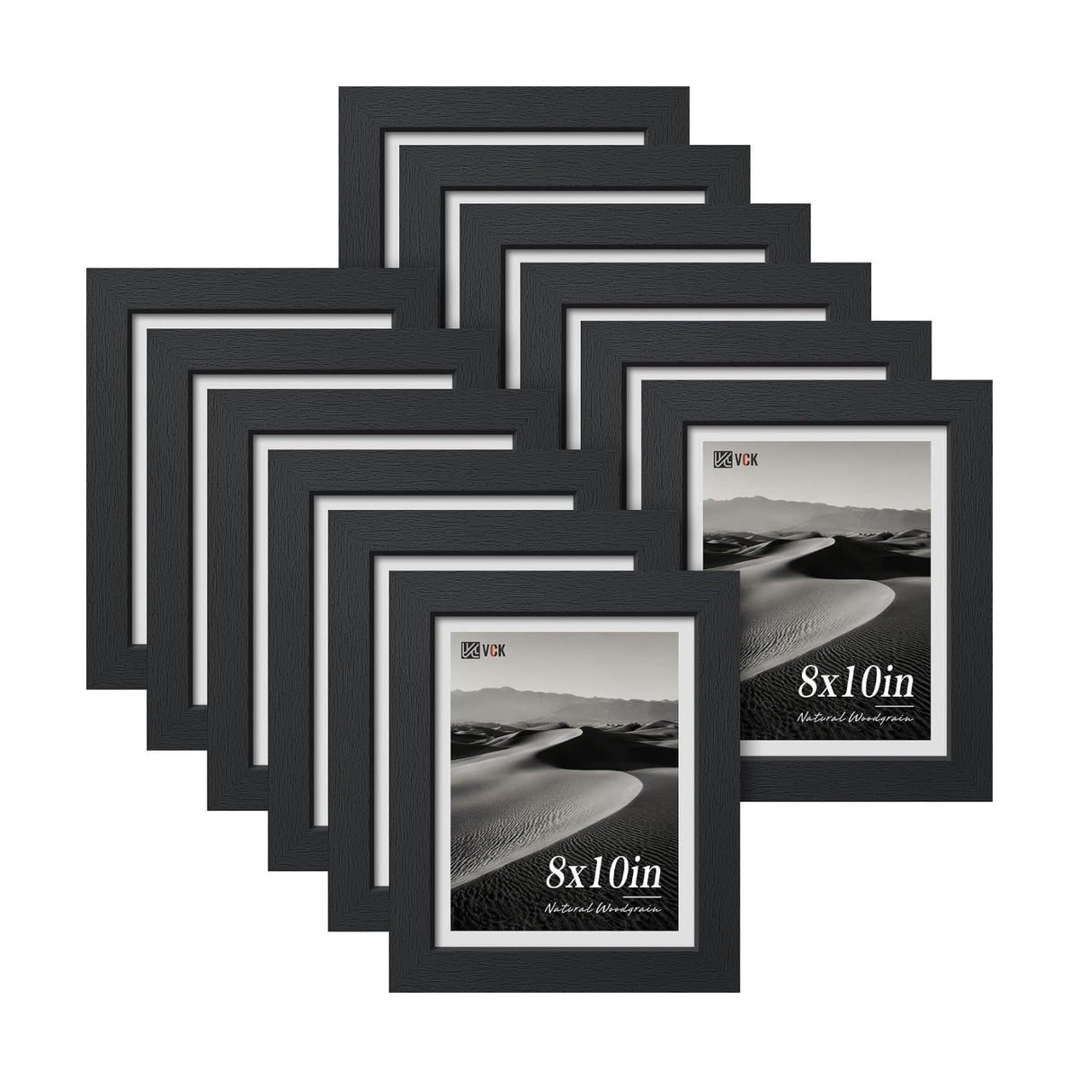 VCK 8x10 Picture Frame Set of 12, Black Wood 8 x 10 Photo Frames for Wall Mounting Horizontally & Vertically