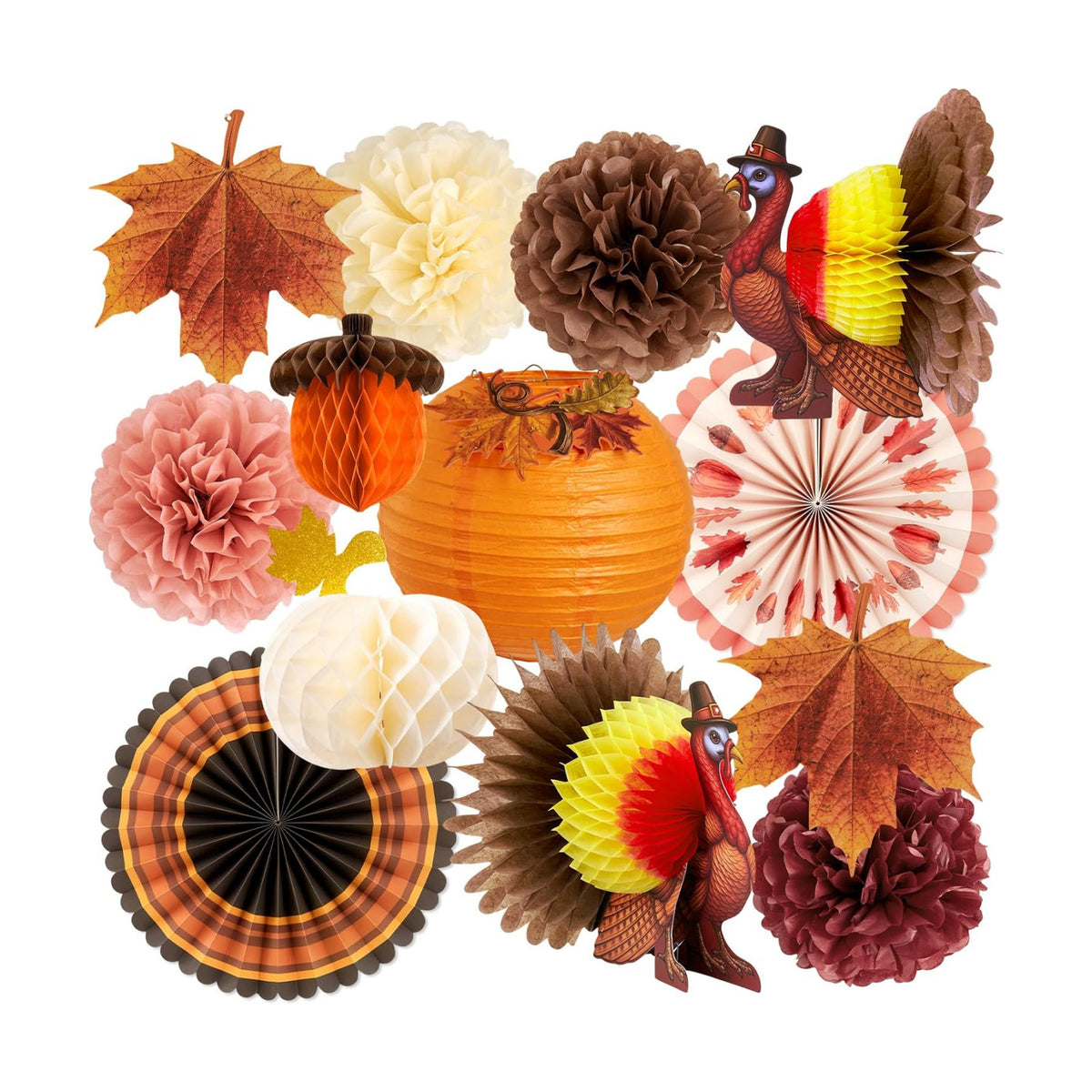 Paper Jazz Thanksgiving Hanging Decorations with Paper Turkey Friendsgiving Party Decoration with Fall Pompom Pumpkin Honeycomb Decor for Harvest Fall Decorations for Home Autumn Backdrop