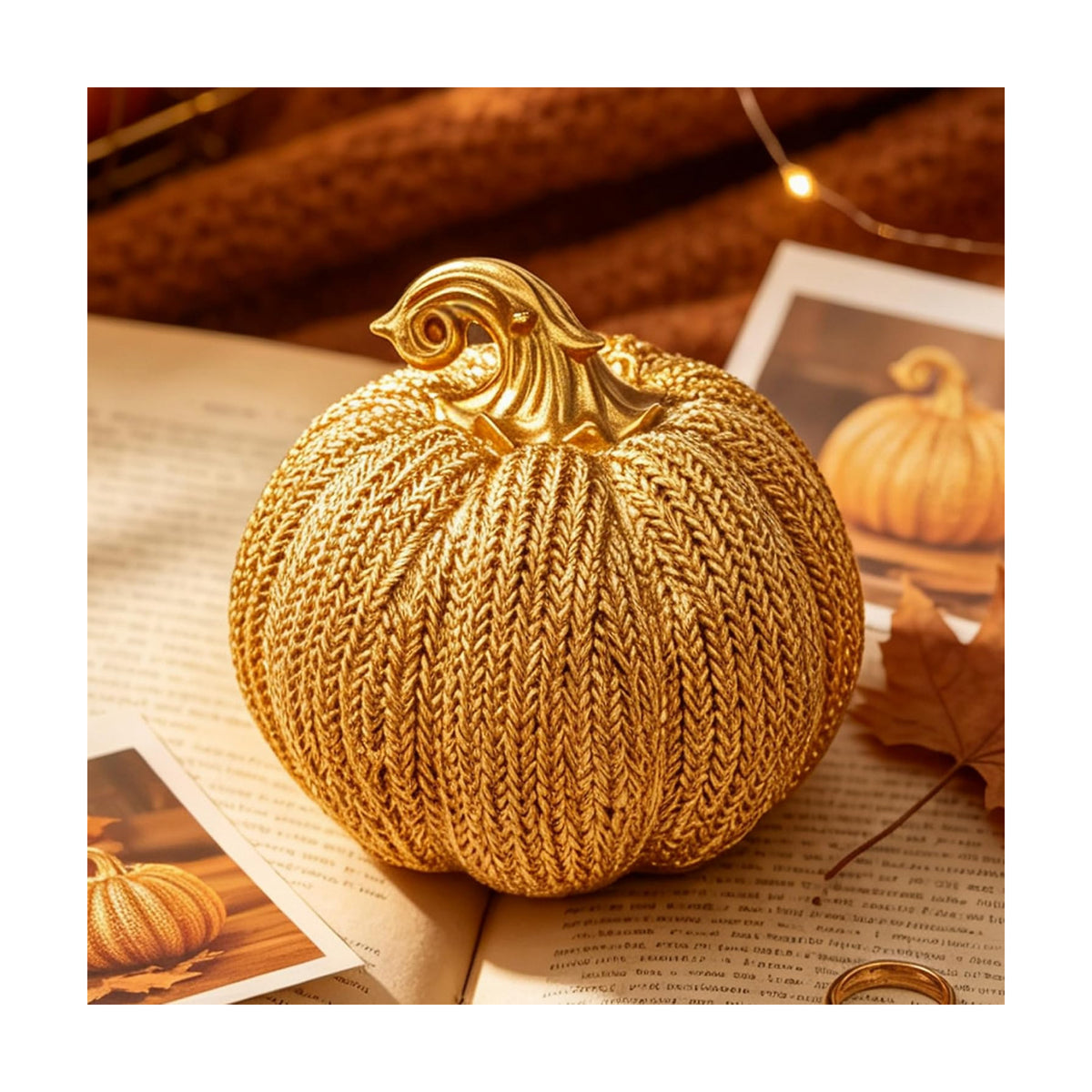 4.7" Resin Gold Pumpkin Decor, Fall Halloween Decorative Pumpkins