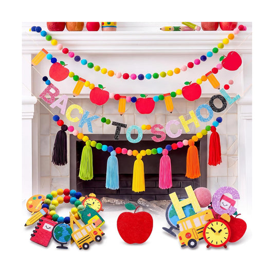 RattanView 4 Pcs Back to School Banner Garland Composition Book Apple