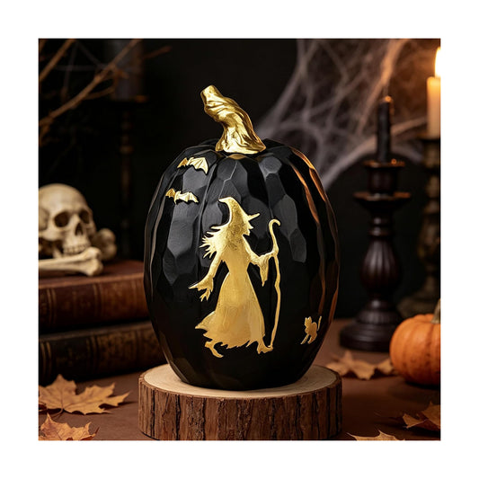 5.3Inch Black Resin Pumpkin Halloween Witch Table Centerpiece Decor