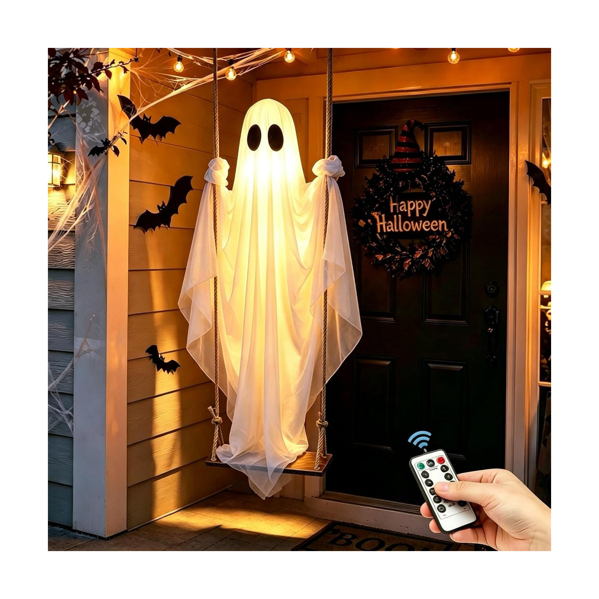 Halloween Decorations Outdoor – Hanging Swing Ghost 4-8FT, Remote Light Up