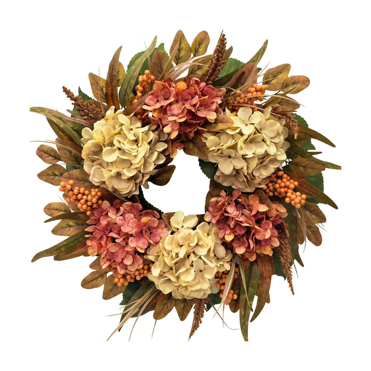26 Inch Fall Hydrangea Wreath for Front Door, Thanksgiving Harvest Decor